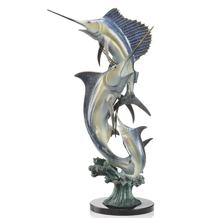 SPI Home Brass Slam Marlin and Sailfish – 24" Coastal Game Fish Sculpture for Nautical Decor