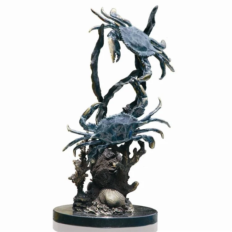 SPI Home Brass Fighting Blue Point Crabs – 16" Dynamic Marine Life Sculpture