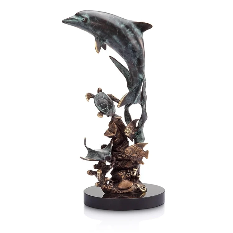 SPI Home Brass Dolphin and Friends Marine Sculpture – 13" Coastal Accent Decor