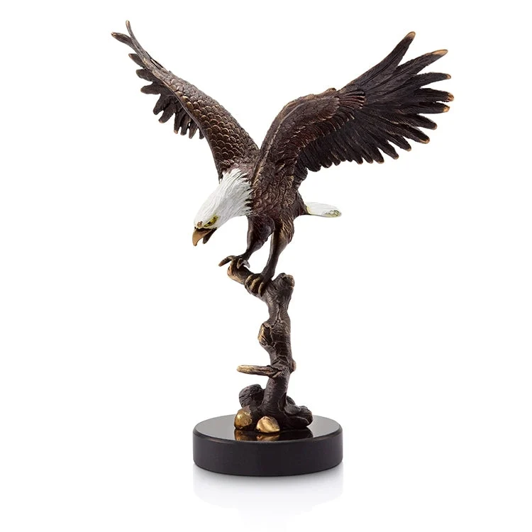 SPI Home Majestic Brass Eagle on Branch Figurine – 9" Handcrafted Wildlife Bird Sculpture for Office, Shelf, or Rustic Home Decor