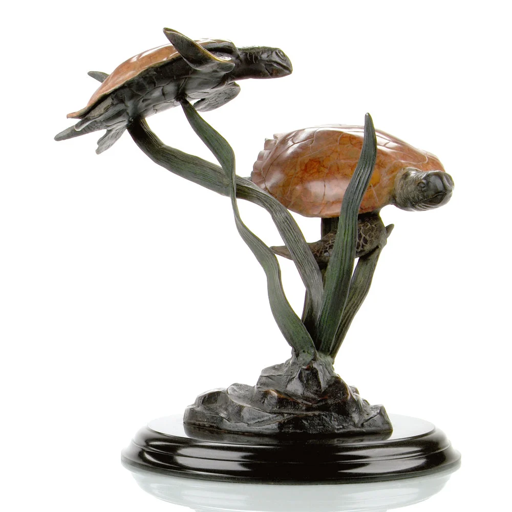 Sea Grass Tango Double Turtle Sculpture – 20"H Brass Coastal Accent by SPI Home