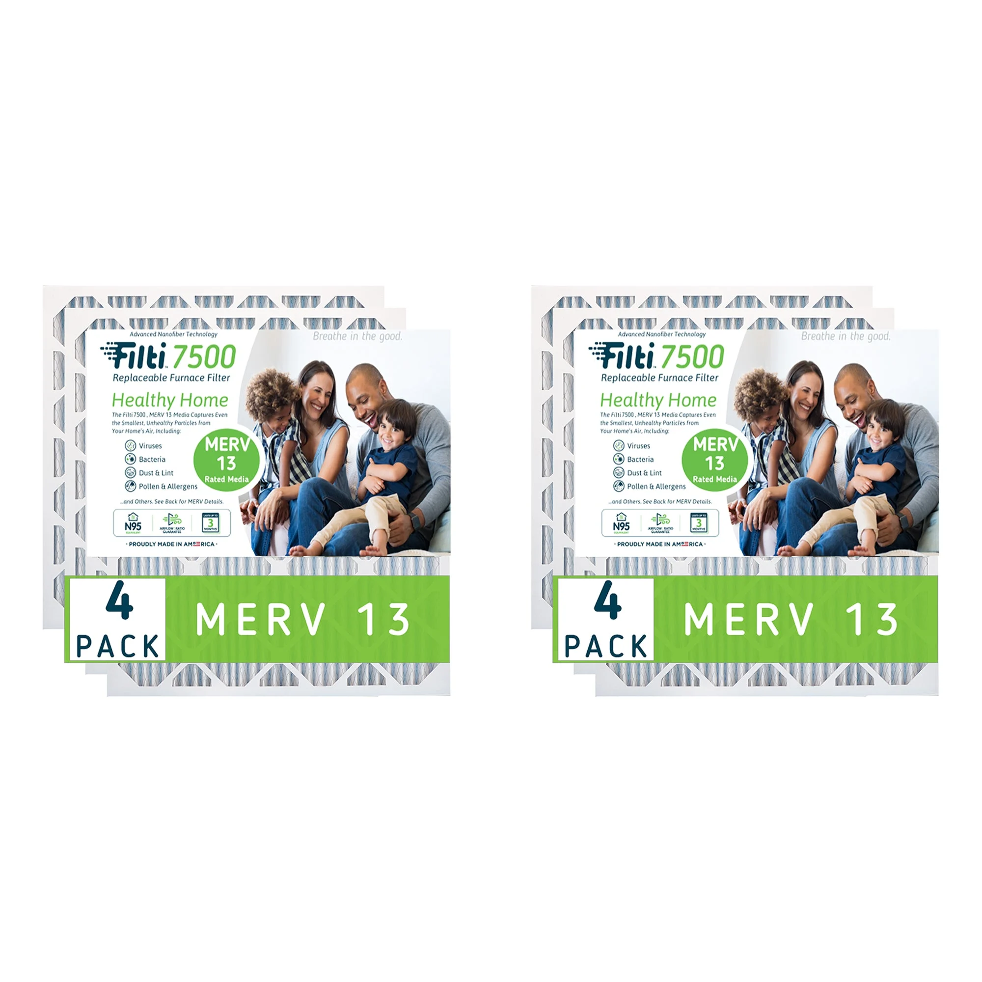 Filti 7500 16 x 20 Inch Pleated Home HVAC Furnace MERV 13 Air Filter (8 Pack)