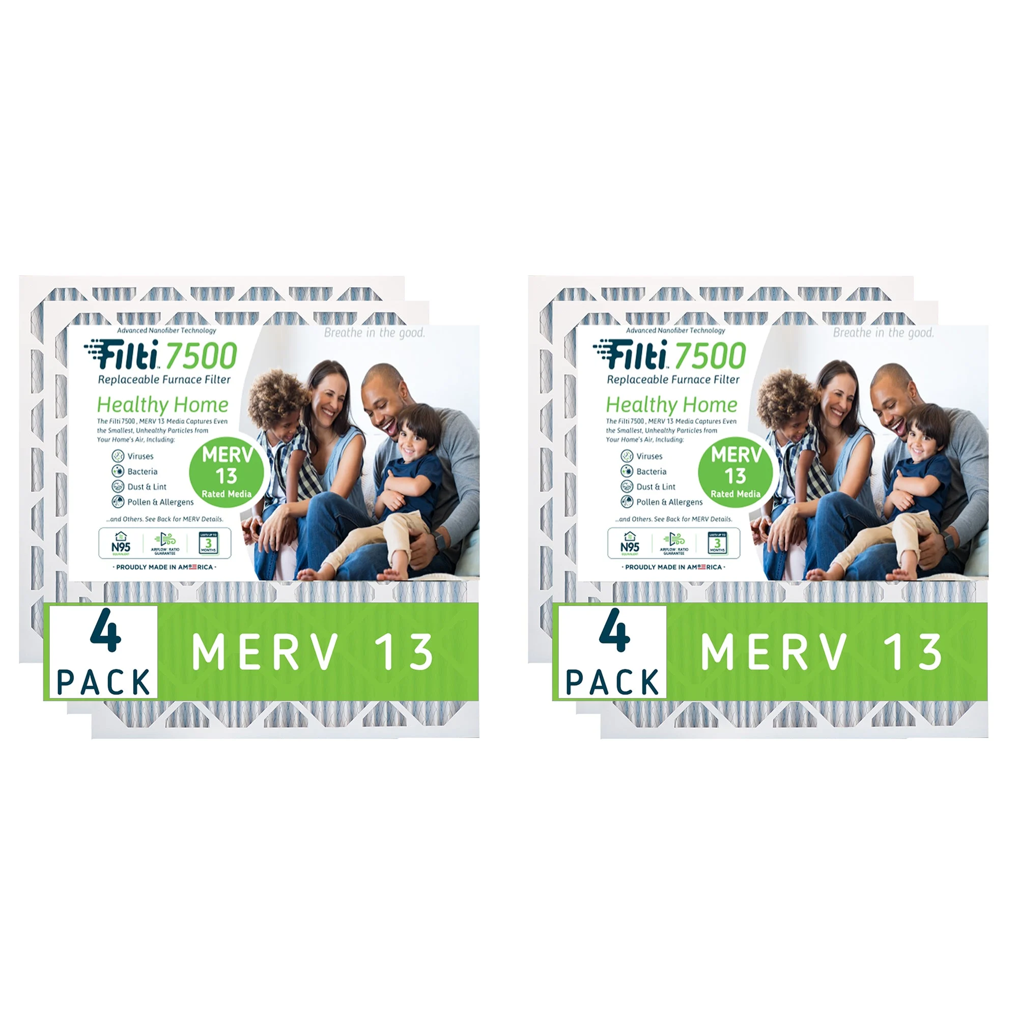 Filti 7500 20x4x20 Inch Pleated Home HVAC Furnace MERV 13 Air Filter (4 Pack)