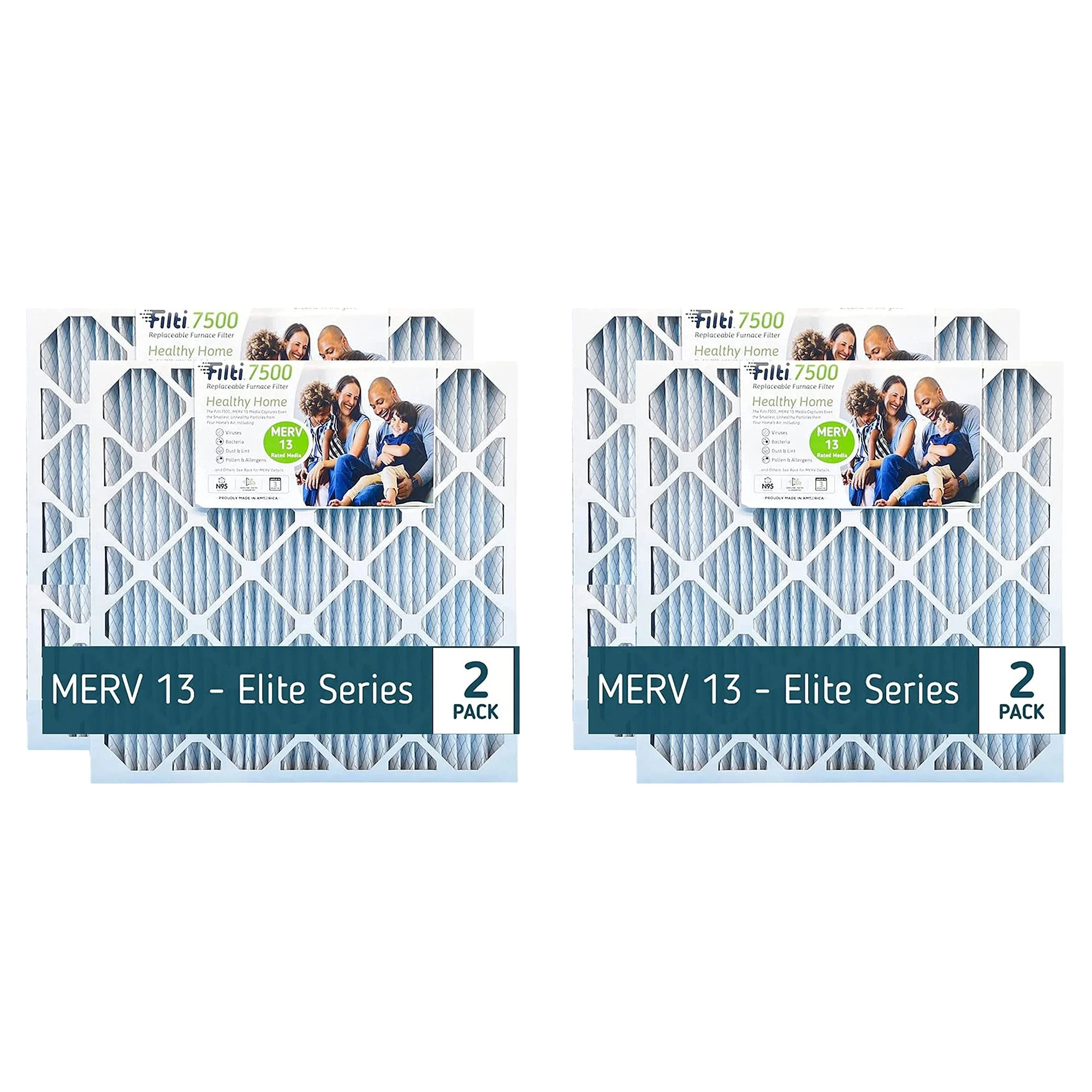 Filti 7500 20x4x25 Inch Pleated Home HVAC Furnace MERV 13 Air Filter (4 Pack)