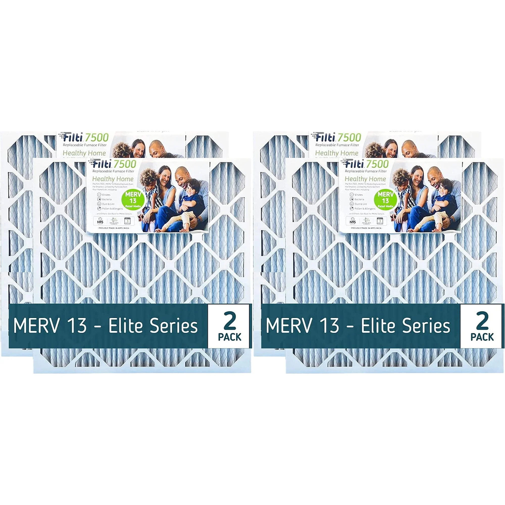 Filti 7500 20x5x25 Inch Pleated Home HVAC Furnace MERV 13 Air Filter (4 Pack)