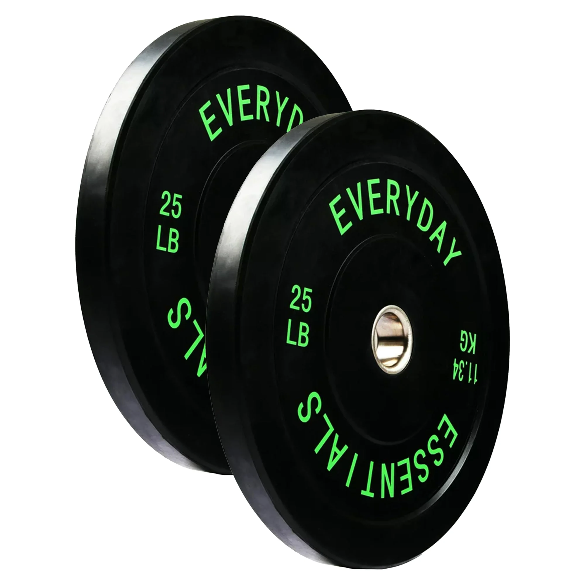 BalanceFrom Everyday Essentials Set of 2 Olympic Bumper Weight Plates, Rubber Weights with Stainless-Steel Hubs, Fits 2-Inch Barbell Bars, Black