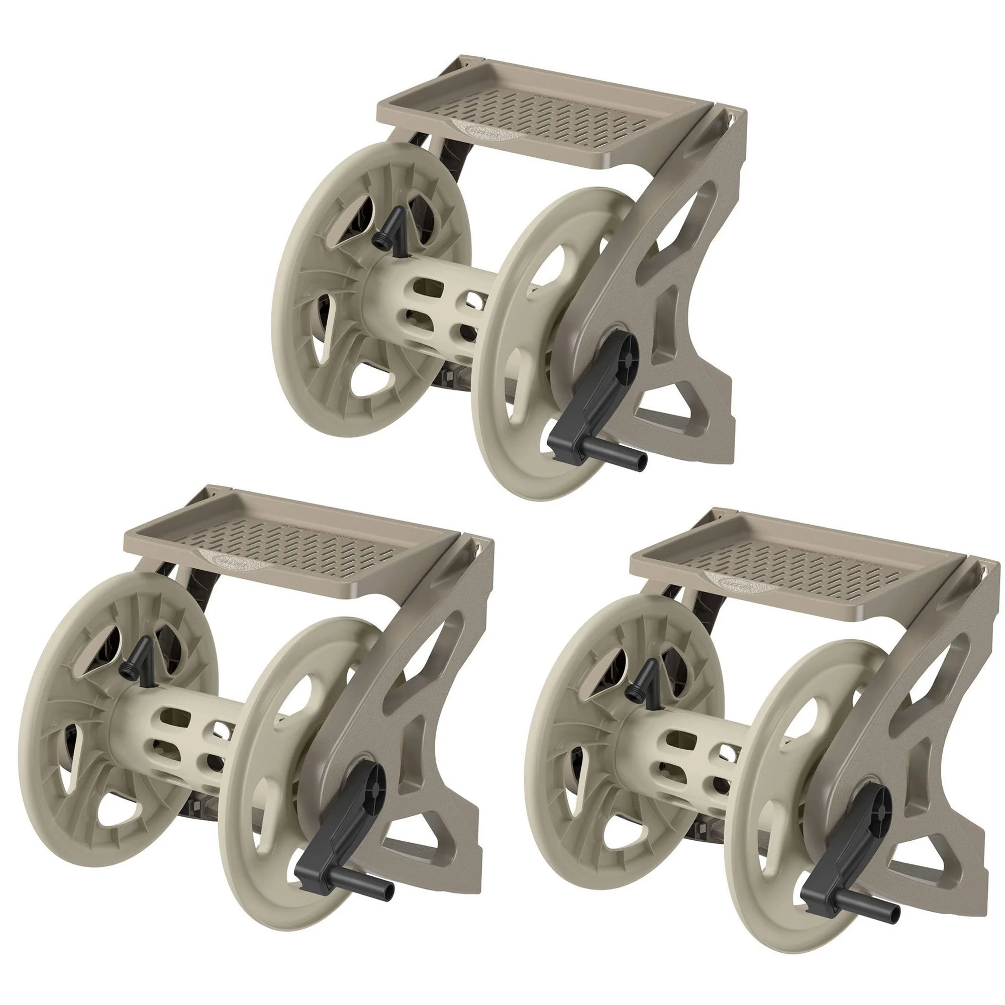 Suncast Handler 200 Foot Plastic Wall Mounted Outdoor Garden Hose Reel (3 Pack)