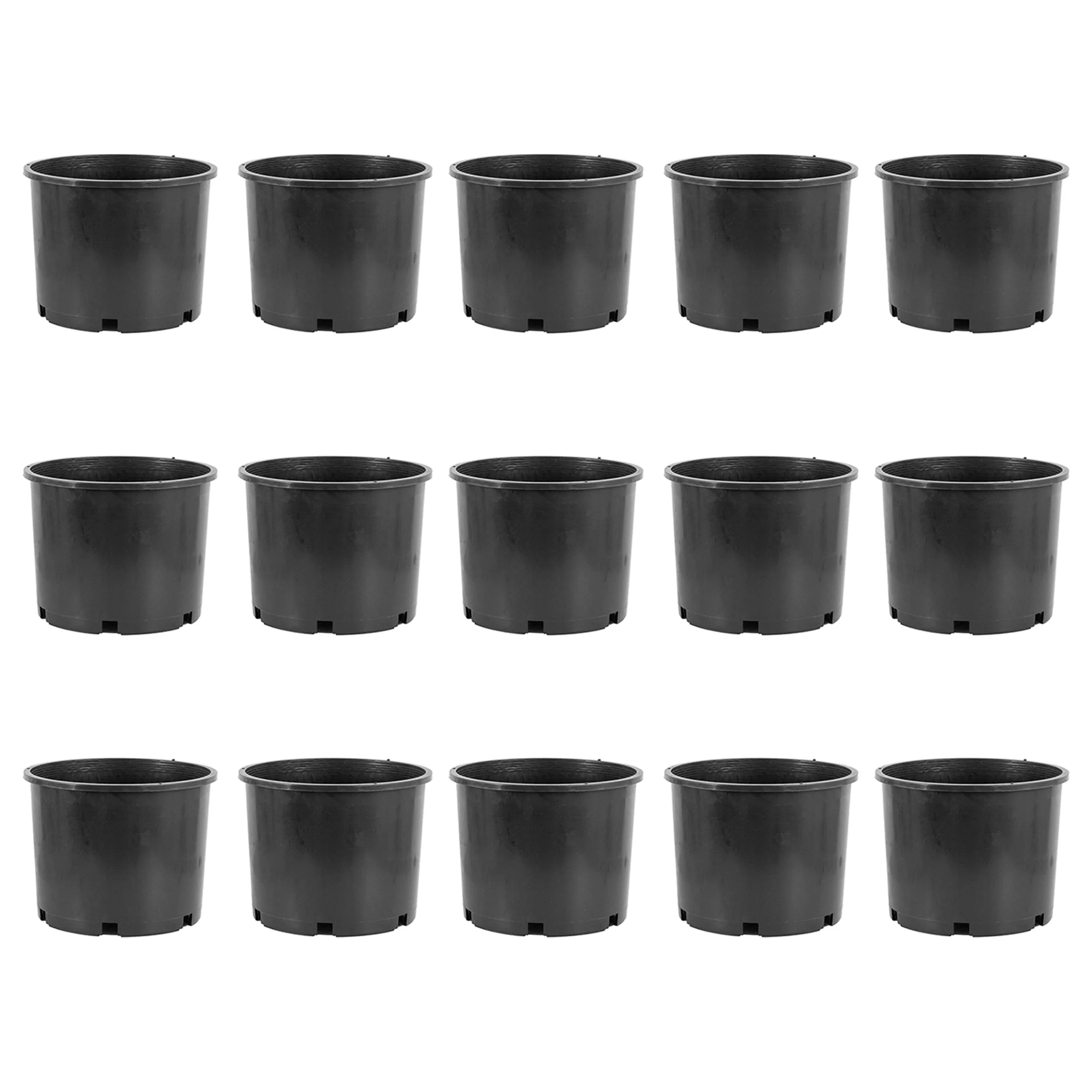 Pro Cal 7 Gallon Round Wide Rim Durable Plastic Plant Nursery Pot, (15 Pack)