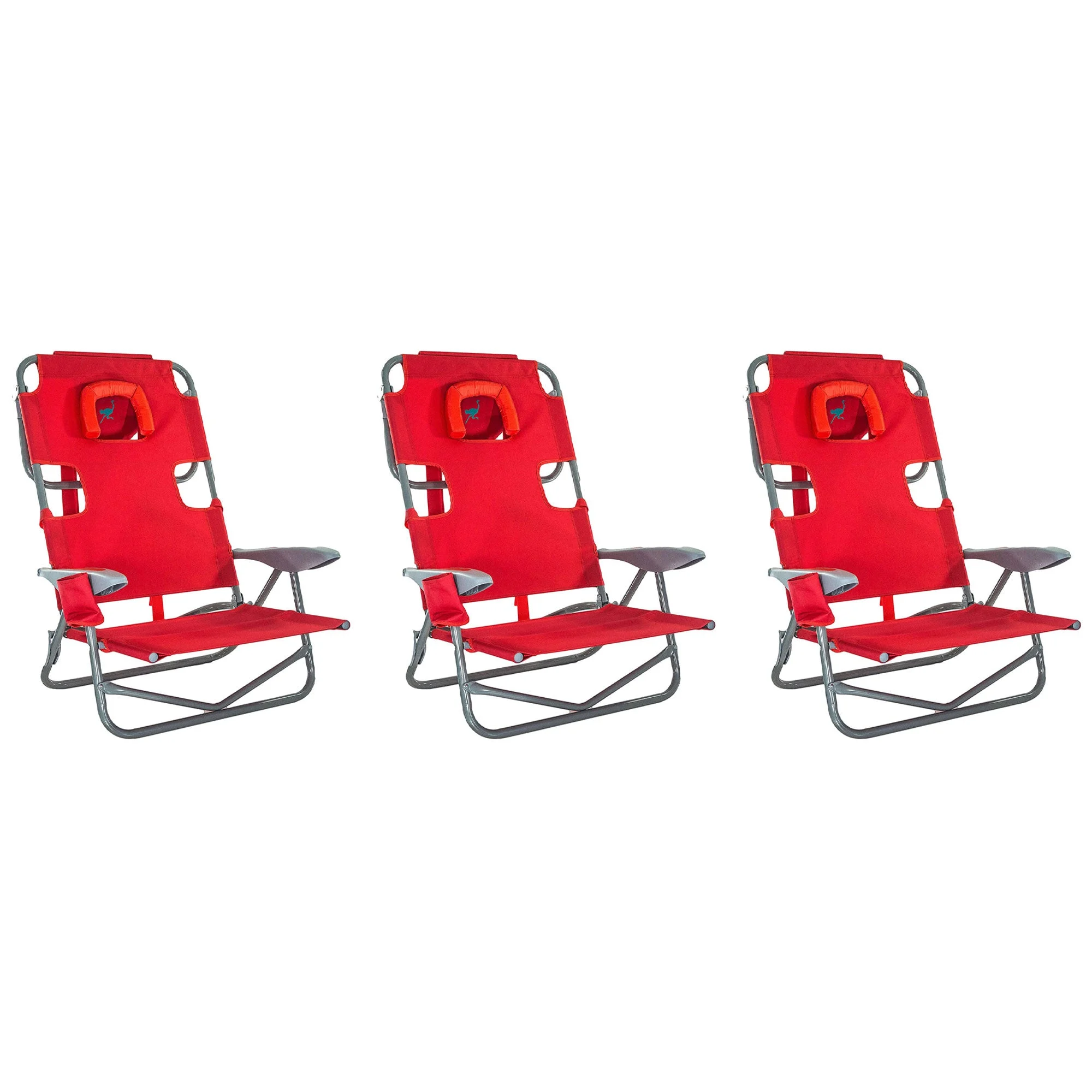 Ostrich On Your Back Folding Reclining Outdoor Camping Lawn Chair, Red (3 Pack)