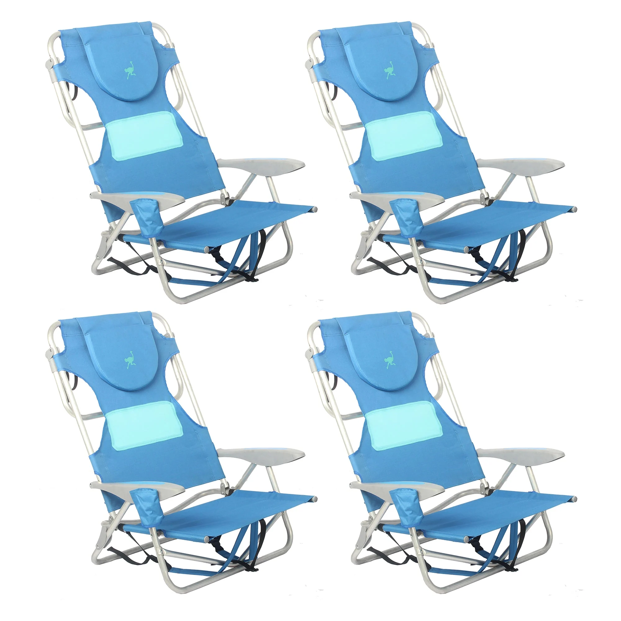 Ostrich Ladies Comfort On Your Back Outdoor Backpack Beach Chair, Blue, (4 Pack)