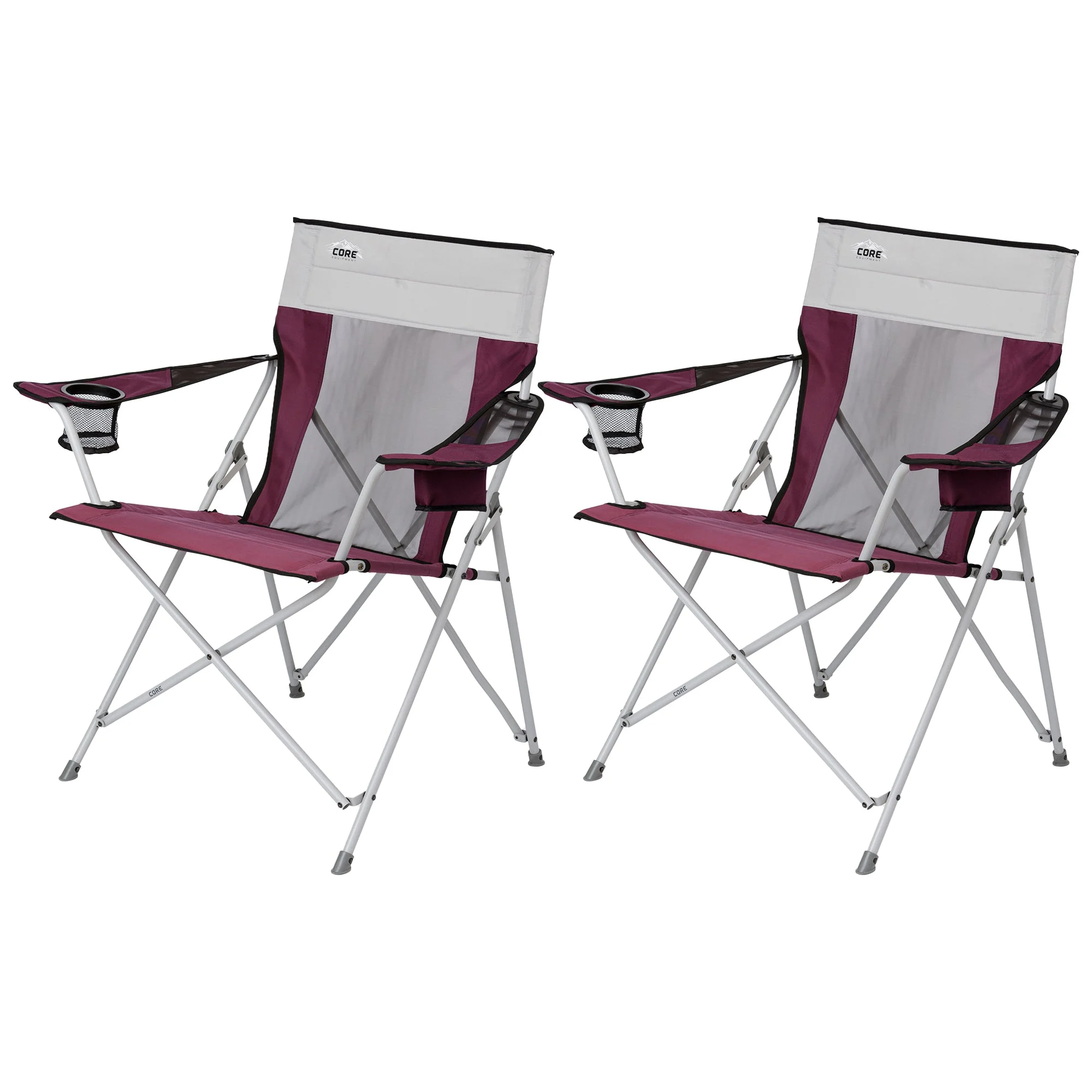 CORE Portable Outdoor Camping Folding Chair w/Carry Storage Bag, Wine (2 Pack)