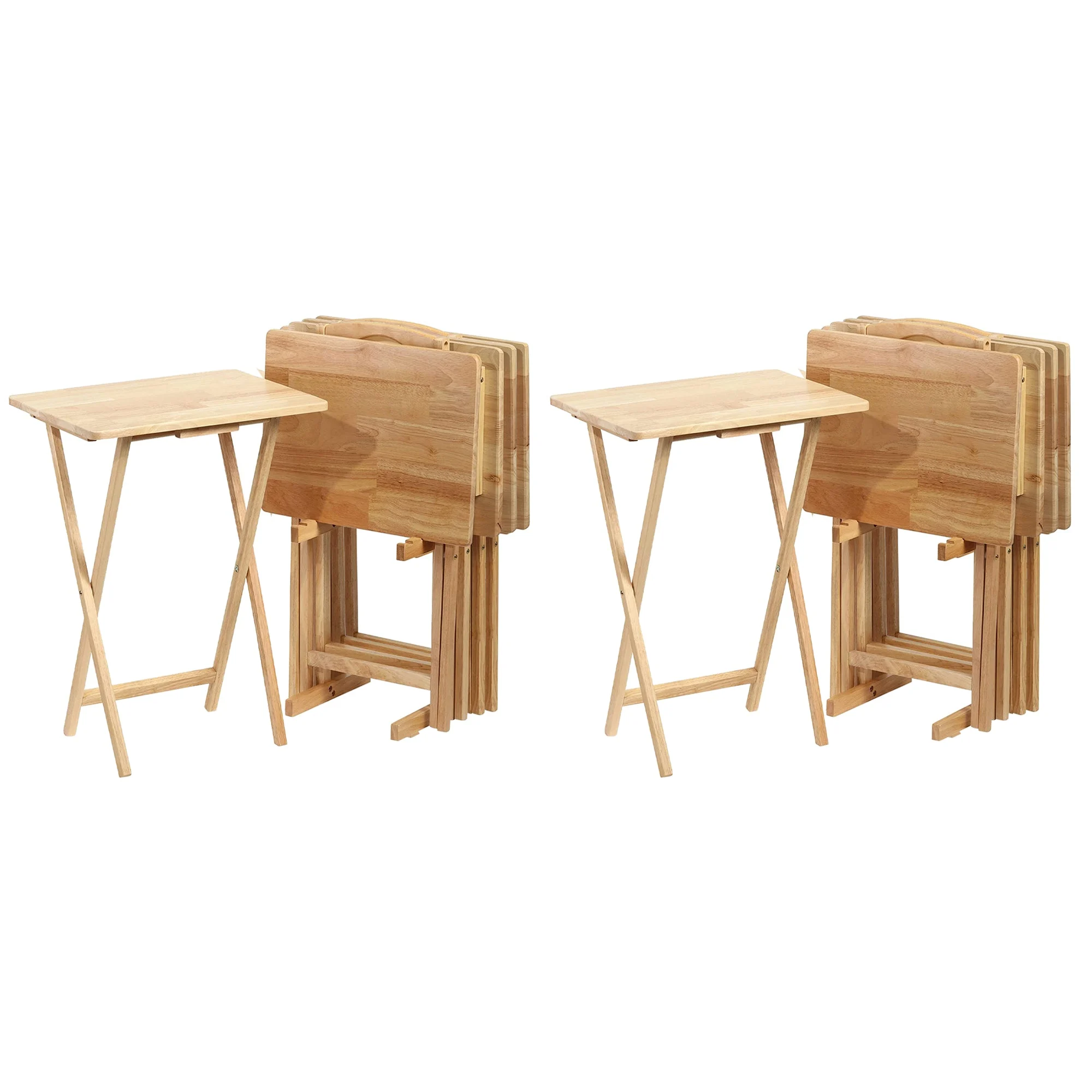 PJ Wood Folding Portable TV Tray Tables with Compact Storage Rack (10 Piece Set)