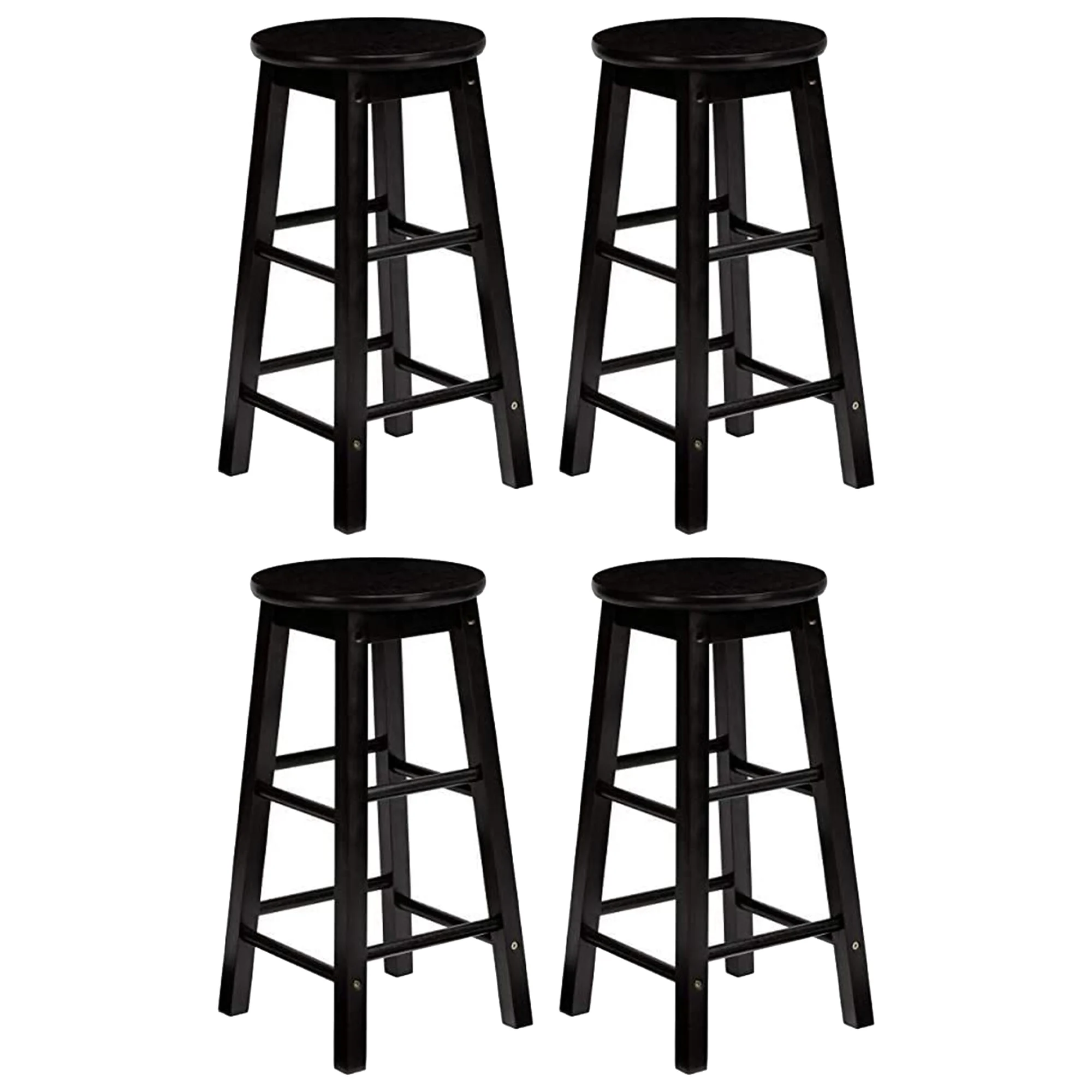 PJ Wood Classic Round Seat 29 Inch Tall Kitchen Counter Stools, Black (Set of 4)