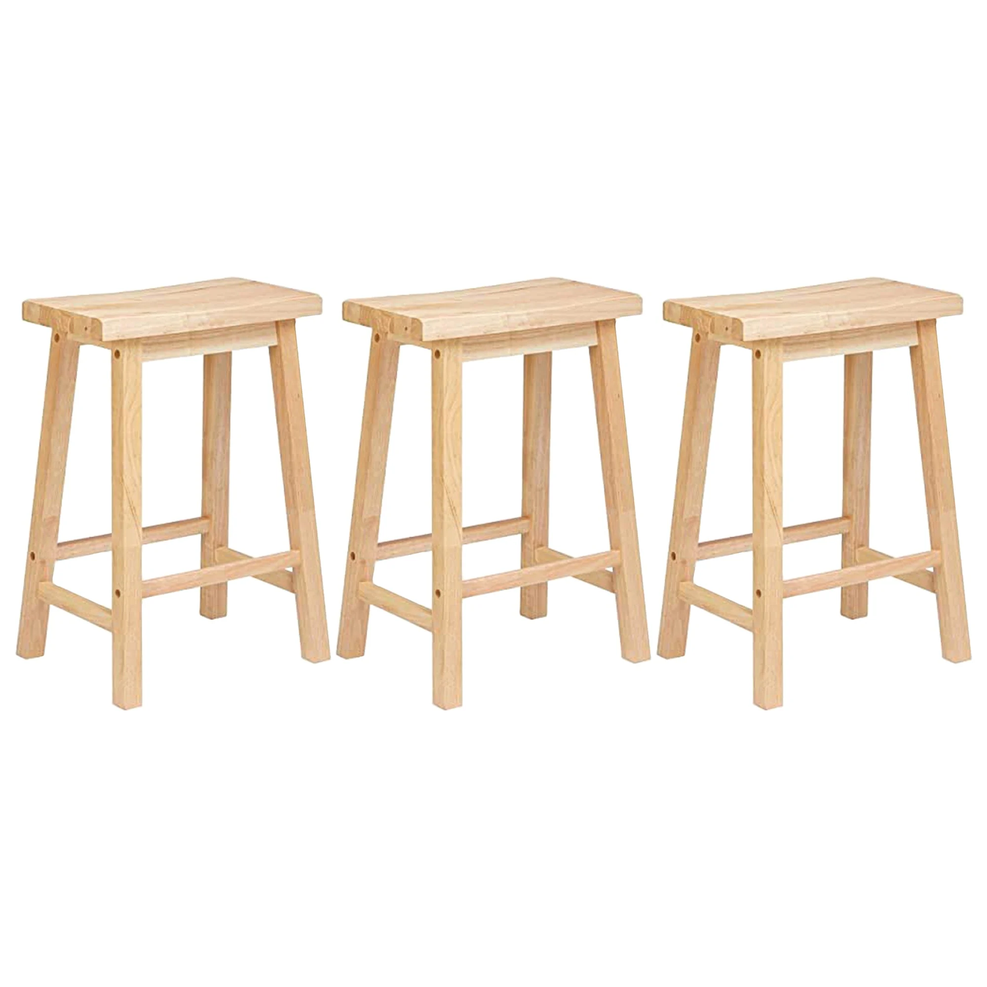 PJ Wood Classic Saddle Seat 29" Tall Kitchen Counter Stools, Natural (3 Pack)