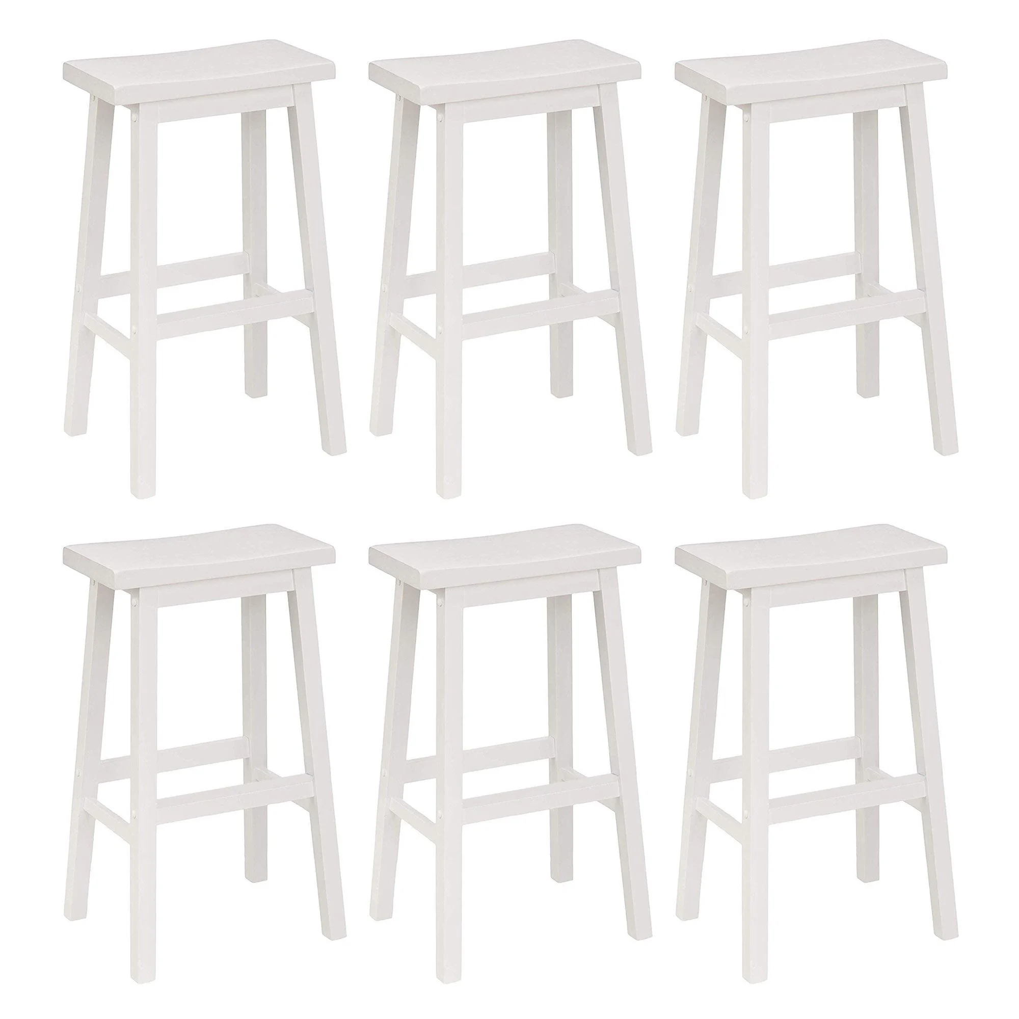 PJ Wood Classic 29 Inch Saddle Seat Kitchen Bar Counter Stool, White (6 Pack)