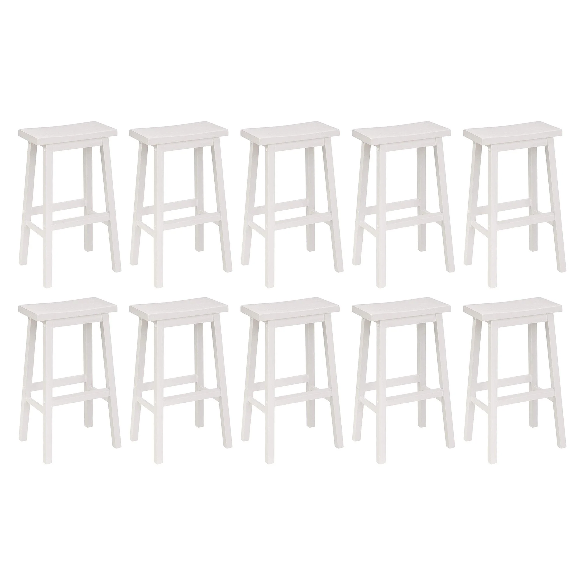 PJ Wood Classic 29 Inch Saddle Seat Kitchen Bar Counter Stool, White (10 Pack)