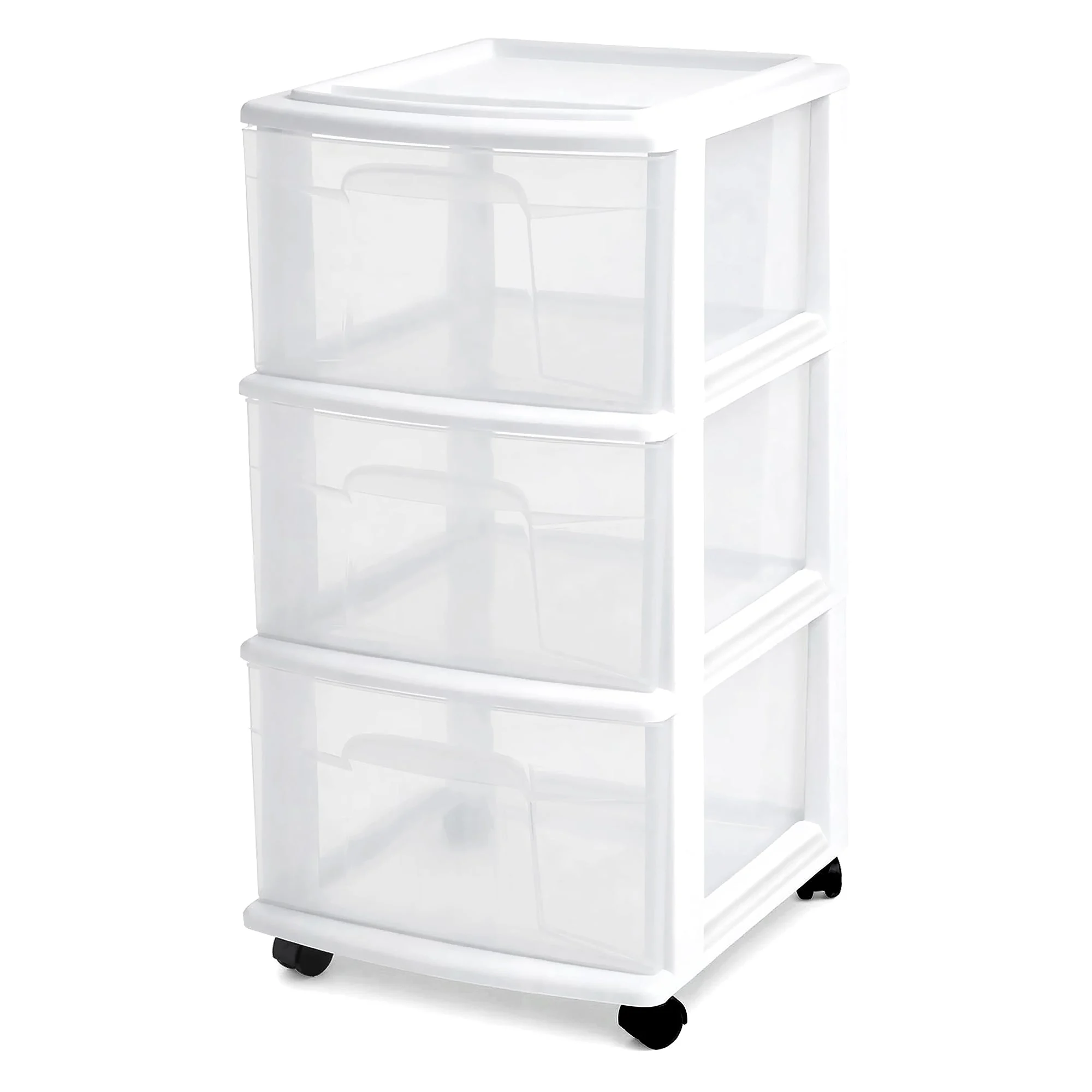 Homz Plastic 3 Drawer Medium Storage Container Tower, Clear Drawers/White Frame
