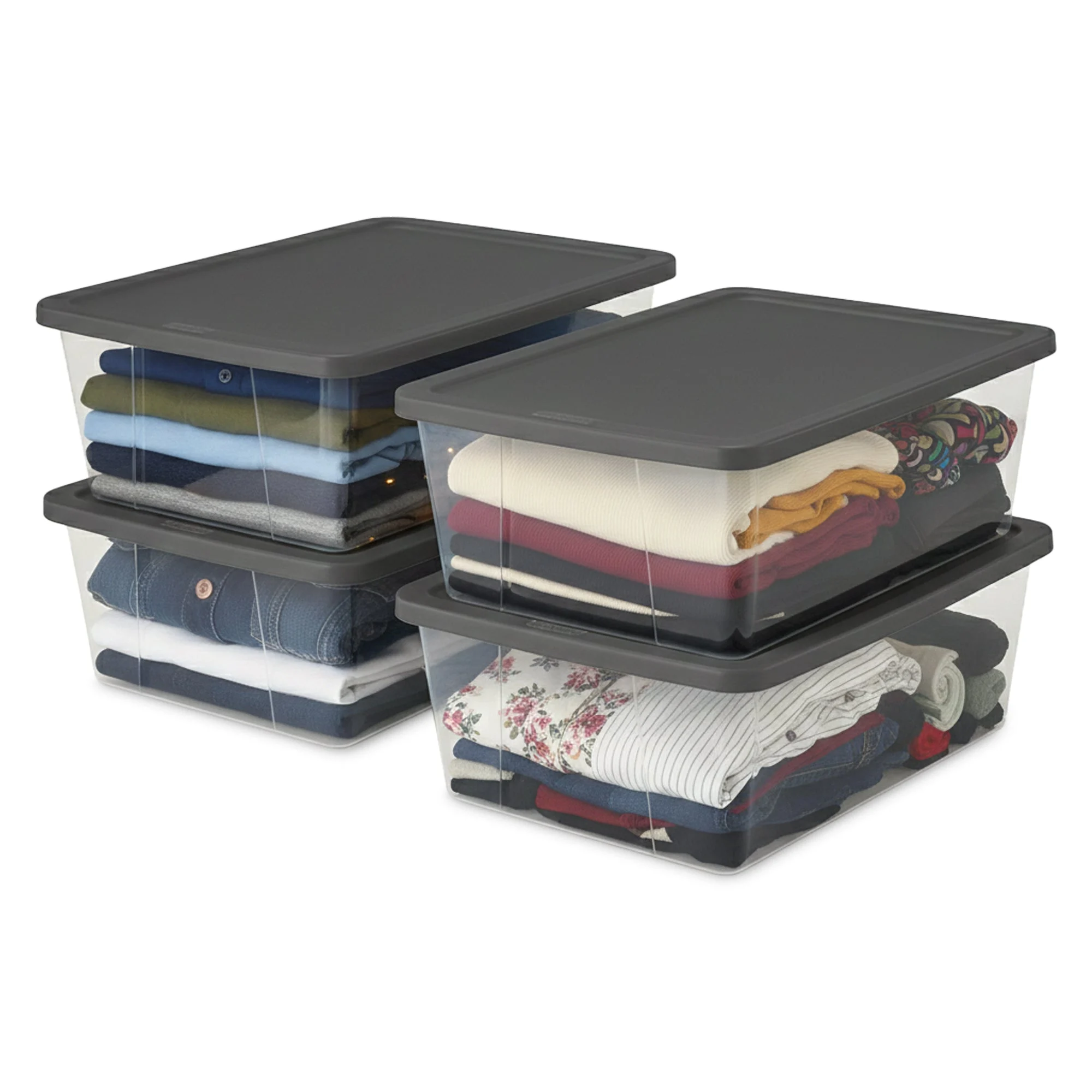 Homz 12 Qt Stackable Plastic Storage Container w/Snaplock Lid, Gray (4 Pack)