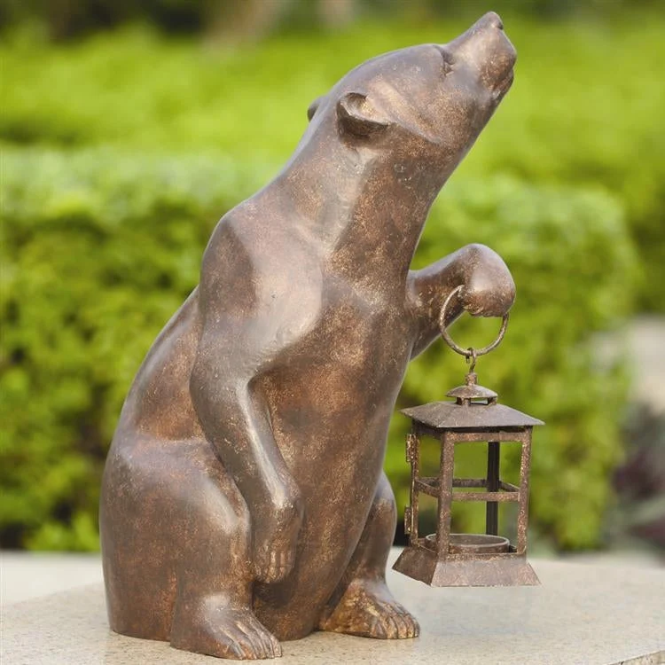 SPI Home 32435 Aluminum & Iron Bear with Lantern Sculpture - Garden Decor