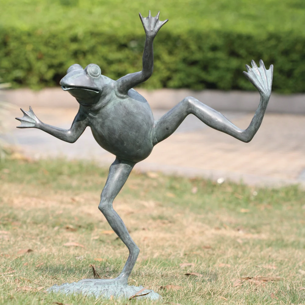 Dancing Frog Spitter Sculpture – 23"H Solid Brass Garden & Fountain Accent by SPI Home