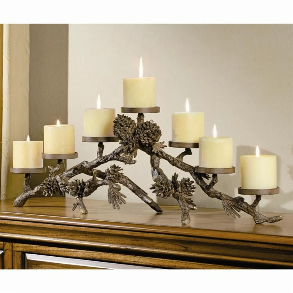 Pinecone Mantelpiece Candleholder – 10"H Metal Hearth Accent by SPI Home