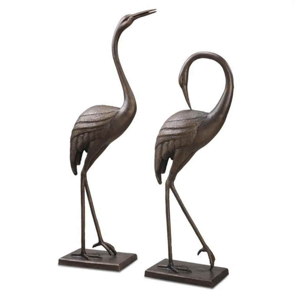 SPI Home Graceful Garden Crane Pair – Set of 2 Cast Metal Outdoor Bird Statues for Patio, Yard, or Landscape Decor