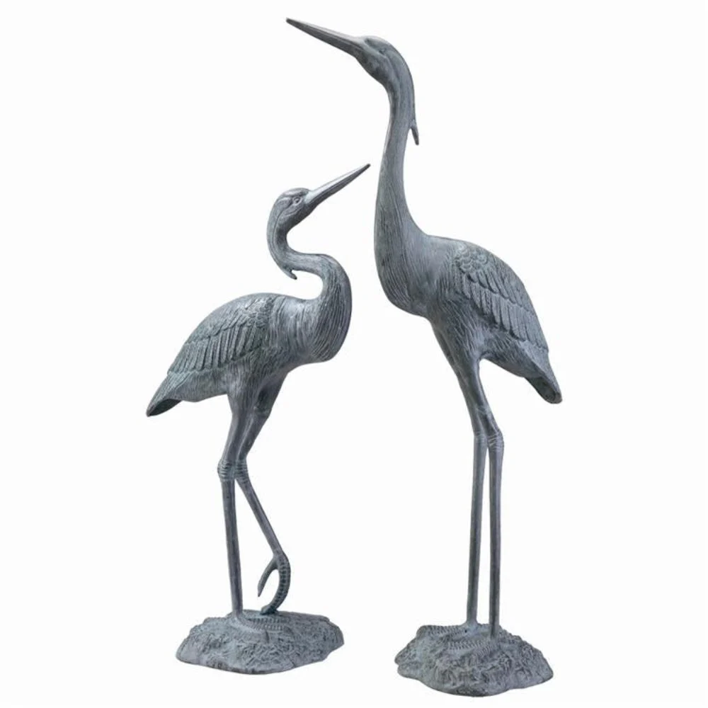 SPI Home Garden Heron Pair – Set of 2 Cast Brass Bird Statues for Outdoor Patio, Yard, or Landscape Decor