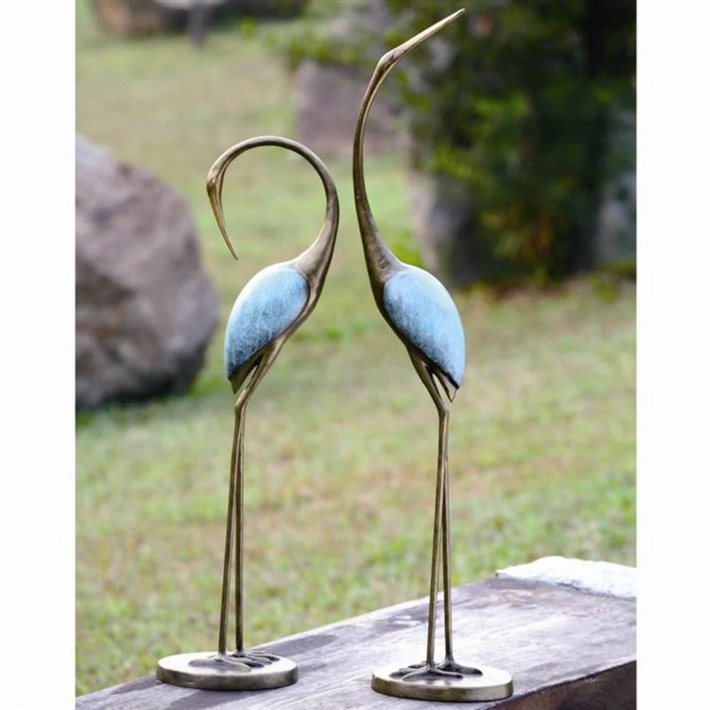 SPI Home Stylized Garden Crane Pair – Set of 2 Cast Metal Bird Statues for Garden, Patio, or Pond Landscape Decor