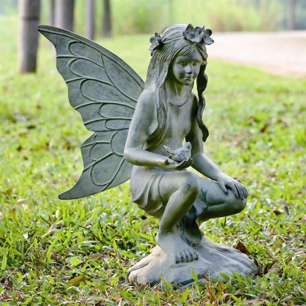 SPI Home Fairy Garden Sculpture – Cast Metal Outdoor Statue with Wings for Garden, Patio, or Landscape Decor