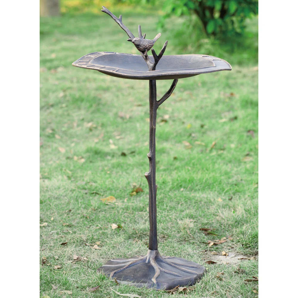 SPI Home Bird on Branch Sundial Birdbath – Cast Metal Garden Accent for Outdoor Decor, Timekeeping, and Bird-Friendly Landscaping