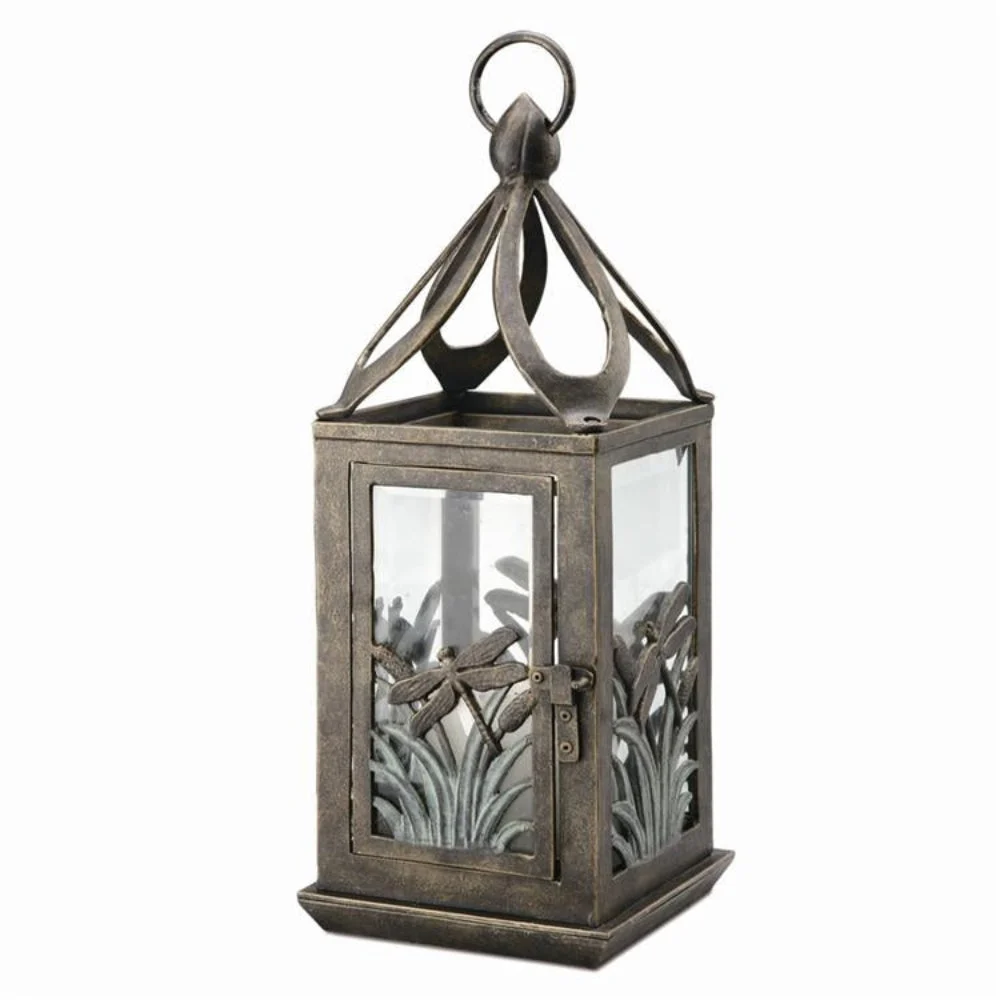 SPI Home Dragonfly Lantern – Cast Metal Outdoor Decorative Lantern for Garden, Patio, or Porch Ambience