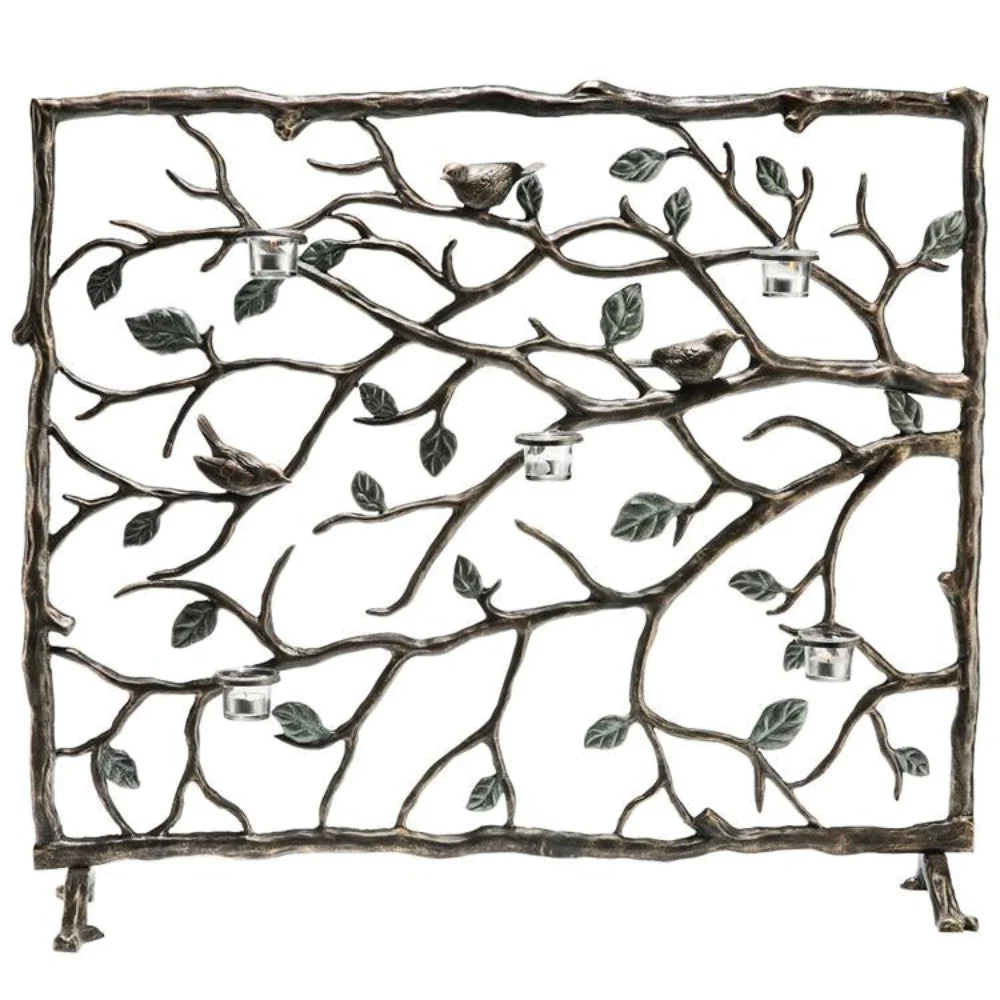 SPI Home Bird & Branch Firescreen – Decorative Cast Metal Fireplace Screen with Nature Motif for Indoor Hearth or Living Room Decor