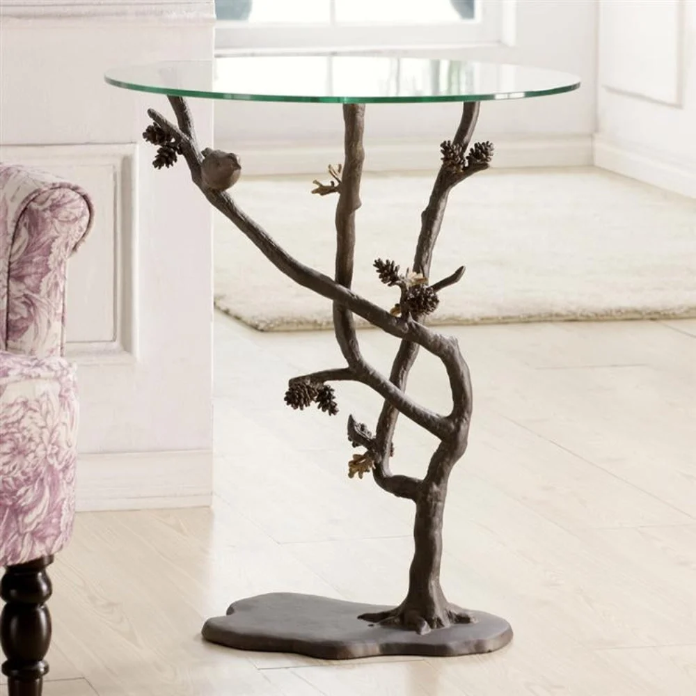 SPI Home Bird & Pinecone Accent Table – Cast Metal Nature-Inspired Table for Living Room, Sunroom, or Covered Patio Decor