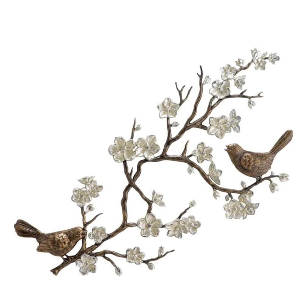 SPI Home Birds & Cherry Blossom Wall Plaque – Cast Metal Botanical Wall Art for Living Room, Entryway, or Patio Decor