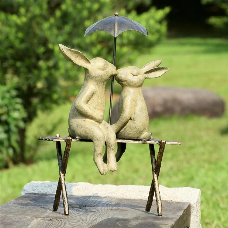 SPI Home 33518 Bunny Lovers on Bench Sculpture - Garden Decor