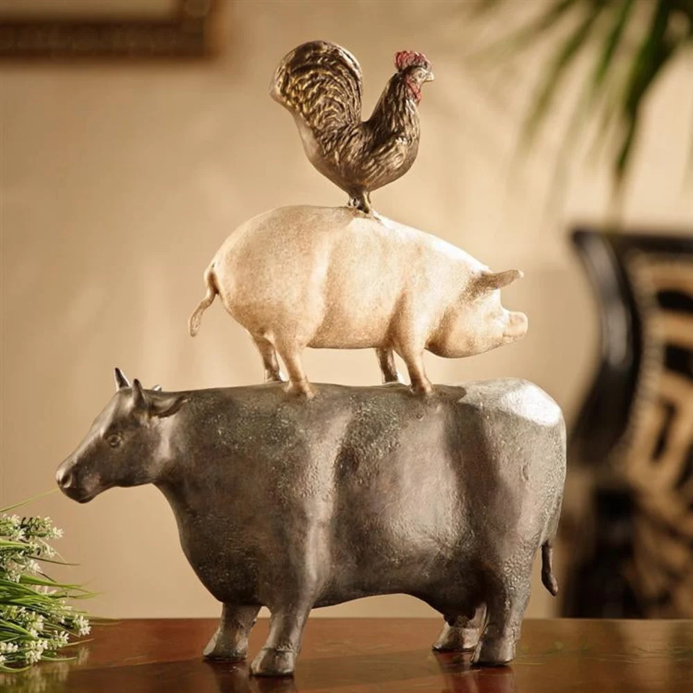 SPI Home American Folk Art Trio – Cast Metal Chicken, Pig & Cow Sculptures for Rustic Kitchen, Farmhouse, or Shelf Decor