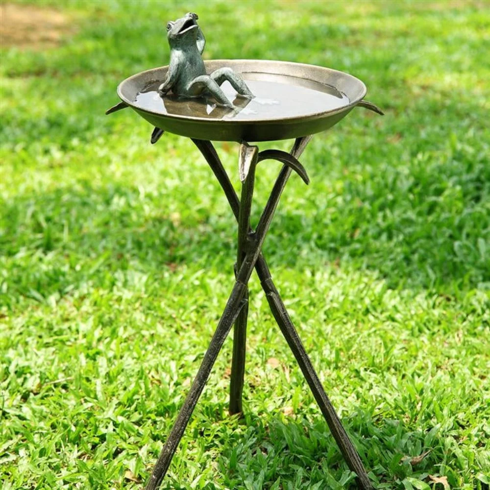 SPI Home Cool Frog Birdbath – 22" H Metal Outdoor Garden Sculpture with Decorative Basin