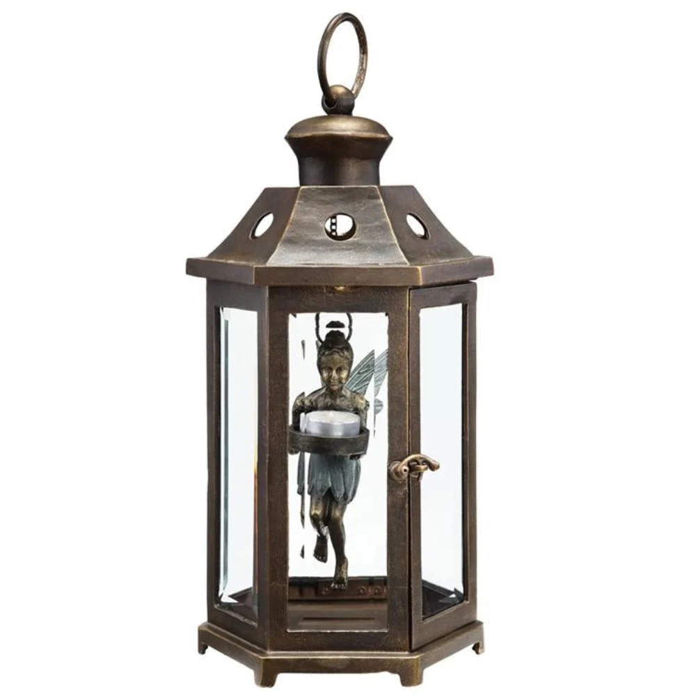 SPI Home Hanging Fairy Lantern – 15" H Bronze Metal Garden Sculpture with Lantern Holder