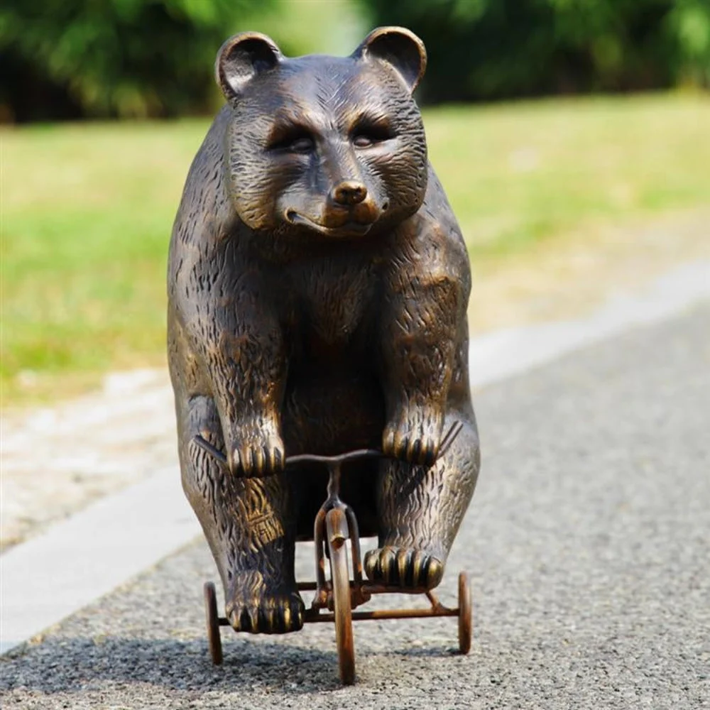 SPI Home Big Bear on Little Trike – 23" H Whimsical Bronze Metal Garden Sculpture