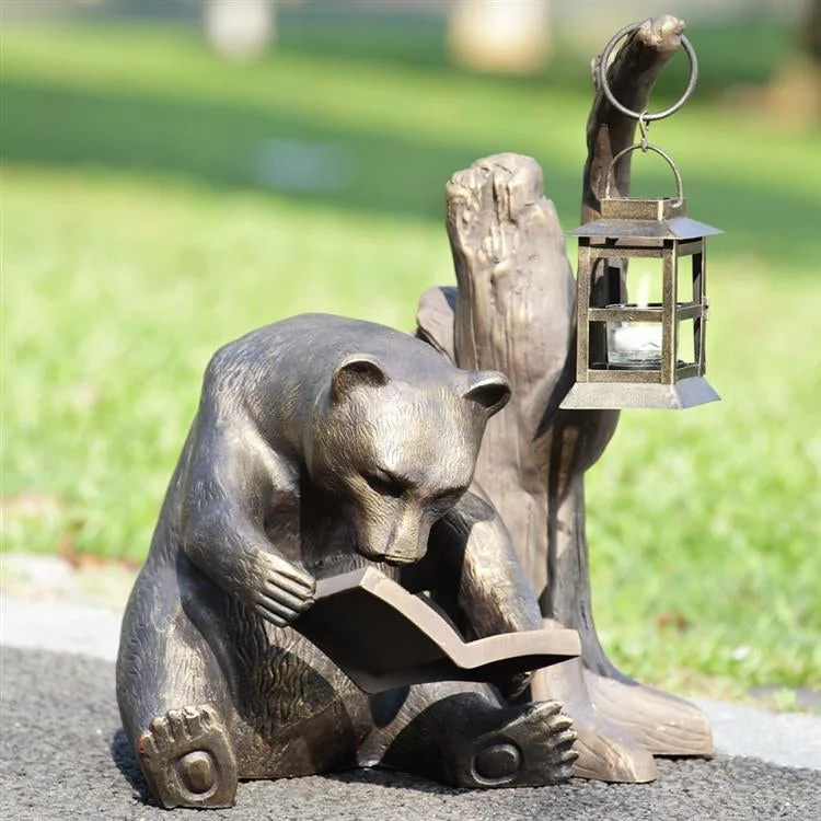 SPI Home 33779 Aluminum & Glass Book Lover Bear Garden Lantern - Garden Decor