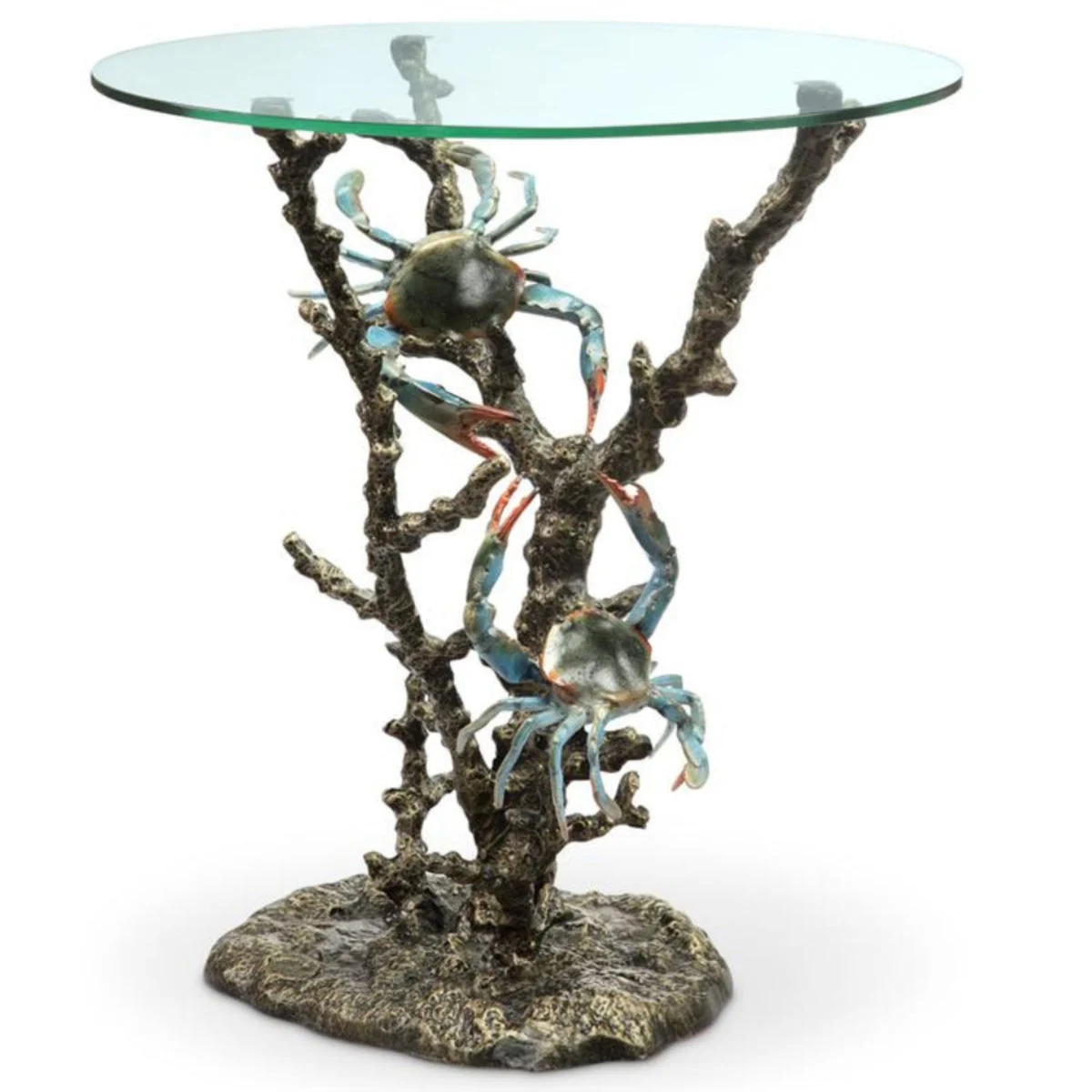 SPI Home Glass Top Coastal Crabs and Coral End Table