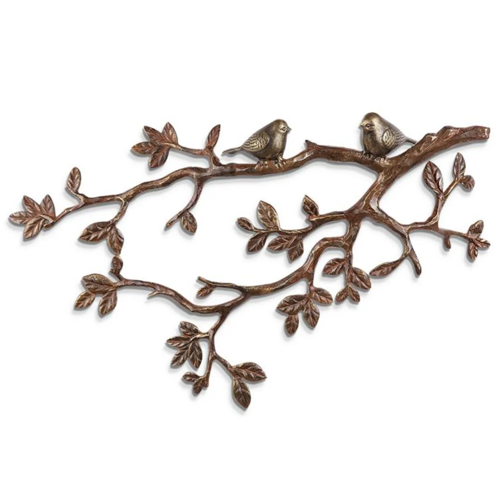 SPI Home Little Lovebirds on Branch Wall Plaque – Nature-Inspired Metal Wall Art, 27" Wide Rustic Decorative Accent