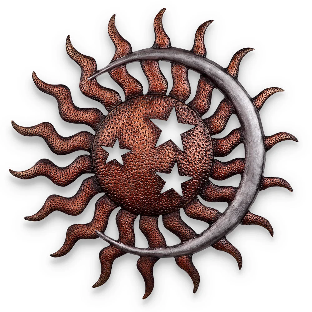 SPI Home Sun, Moon & Stars Wall Plaque – 28" Round Celestial Metal Wall Art for Indoor or Outdoor Display