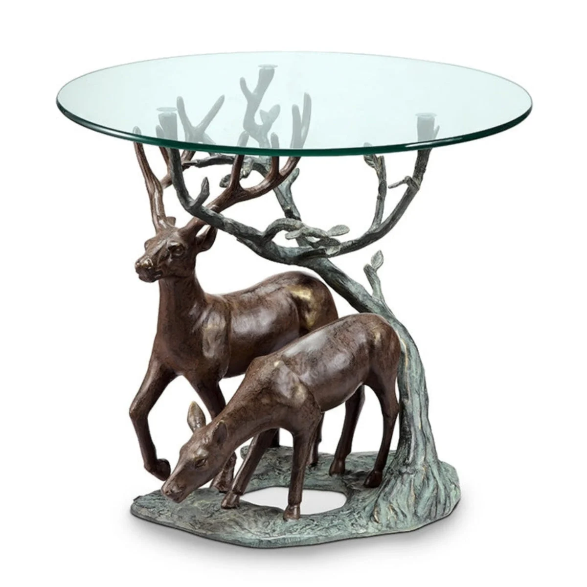 SPI Home Wildlife-Themed Deer Pair End Table with Glass Top
