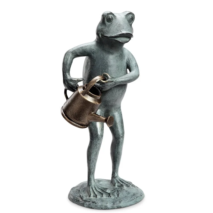 SPI Home Frog with Watering Can Garden Statue – Handcrafted Metal Garden Decor, Whimsical Outdoor Accent