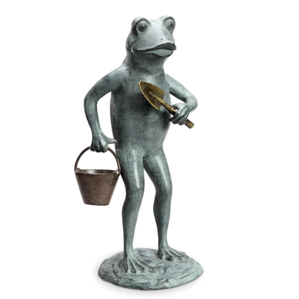SPI Home Green Thumb Frog Garden Sculpture – Whimsical Metal Yard Art, Handcrafted Outdoor Decor