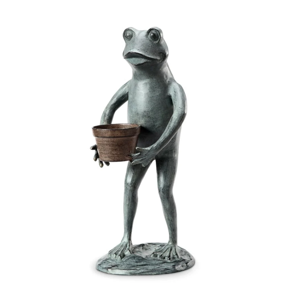 SPI Home Helpful Garden Frog Planter Holder – Whimsical Metal Sculpture for Outdoor Plant Display