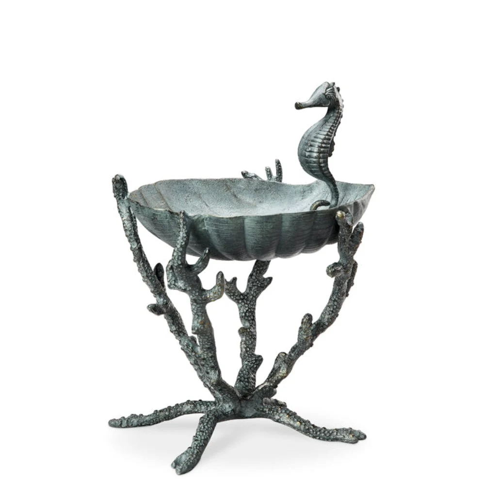 SPI Home Seahorse Birdbath / Birdfeeder – Coastal Metal Garden Sculpture with Dual Functionality