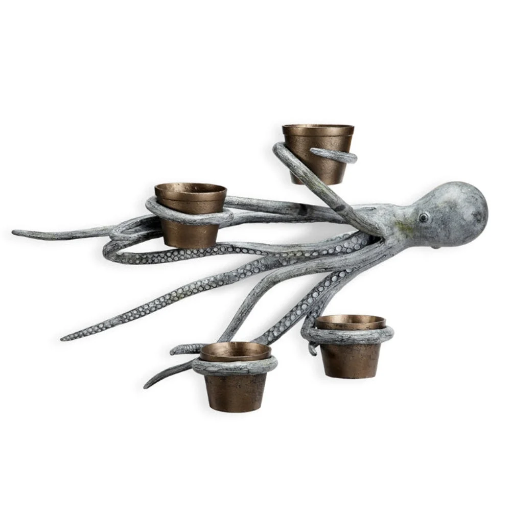 SPI Home Octopus Wall Hanging Planter Holder – Nautical Metal Wall Art with Sculptural Tentacle Design