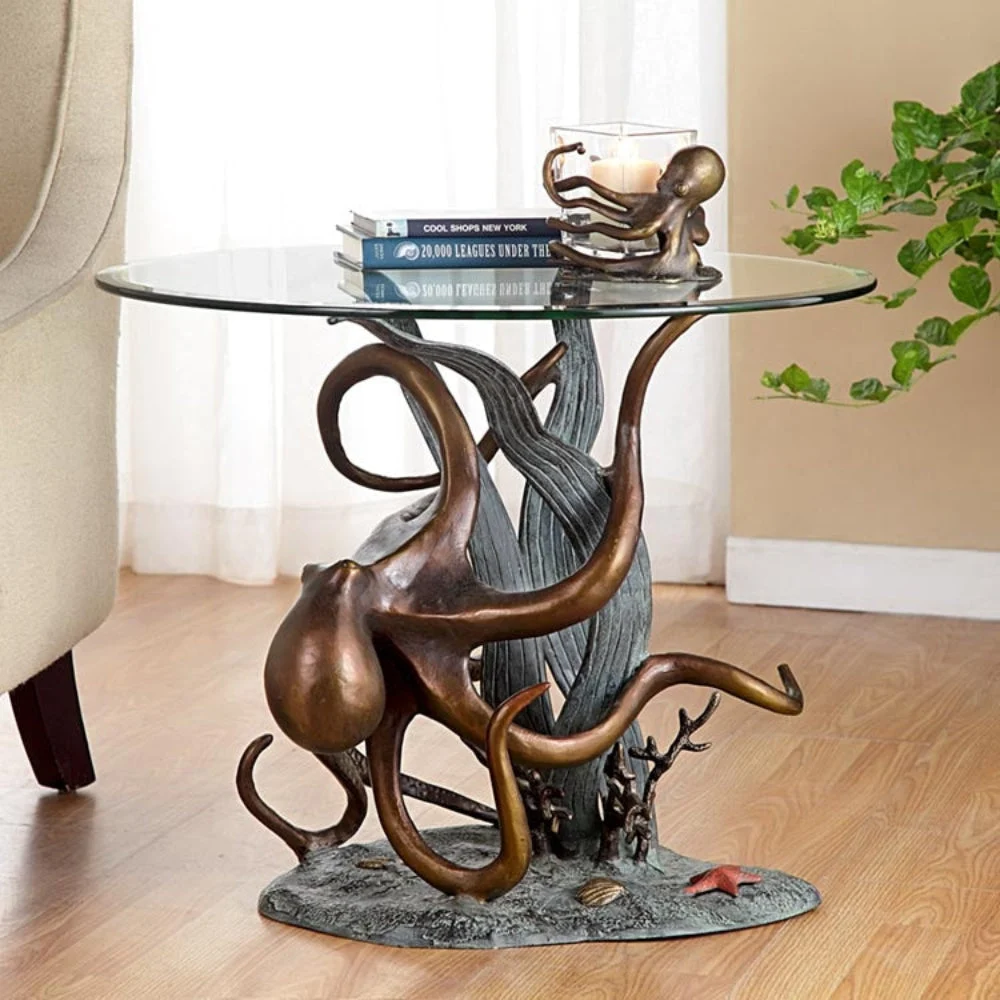 SPI Home Octopus and Seagrass End Table – Coastal Metal Furniture with Sculptural Ocean-Inspired Base
